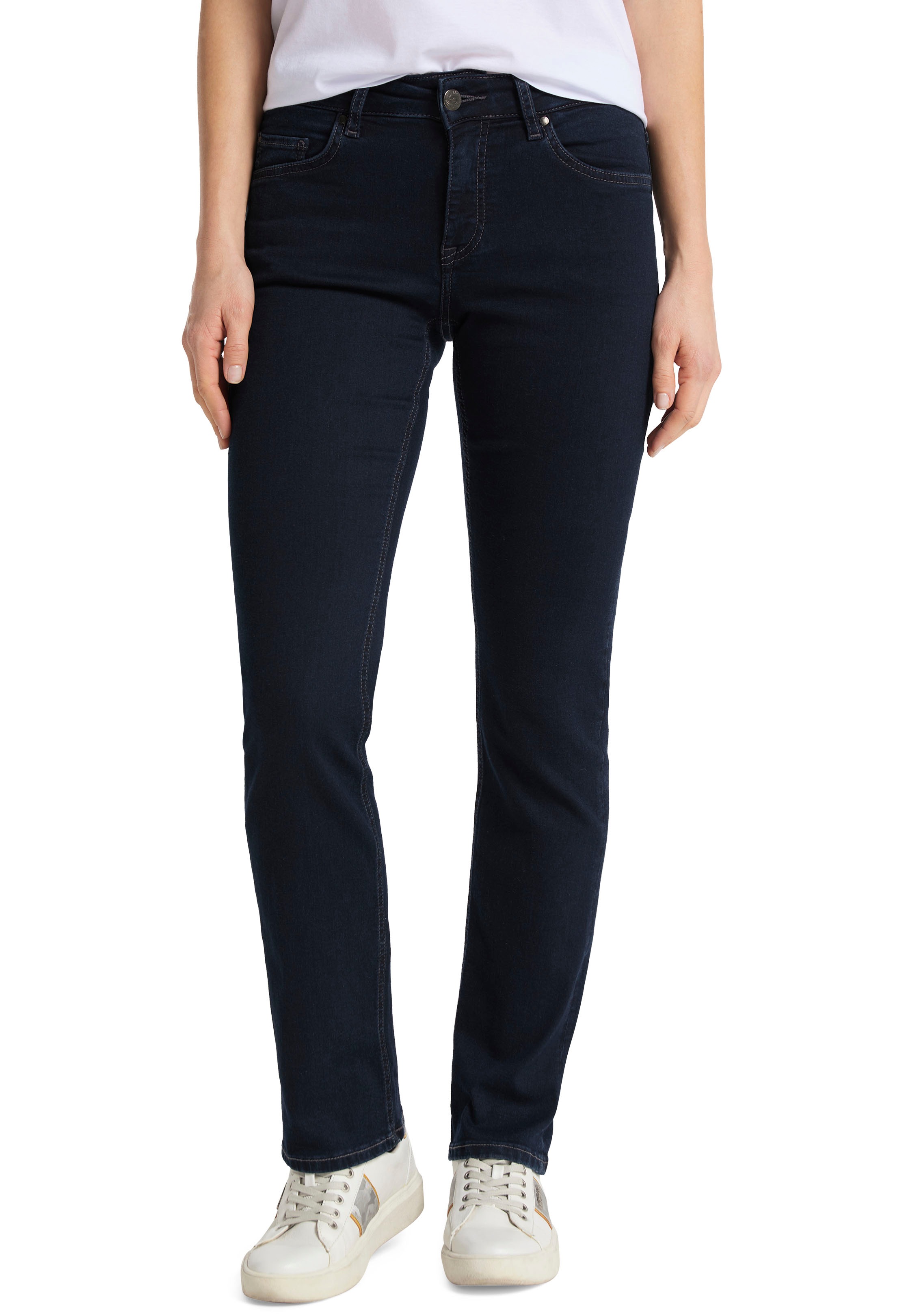 Regular-fit-Jeans MUSTANG "Julia", Damen, Gr. 32, Länge 32, blau (rinse wash), Denim/Jeans, Obermaterial: 74% Baumwolle, 22% Polyester, 4% Elasthan, unifarben, regular fit knöchellang, Jeans, im Five-Pocket Style