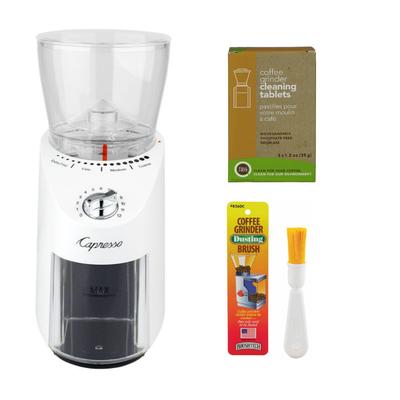 Capresso Infinity Plus Conical Burr Grinder (White) w/ Cleaning Bundle