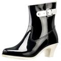 wealsex Women High Heel Ankle Wellies Waterproof Ladies Rubber Wellington Boots Non-Slip Smooth Rain Booties (Black UK 4)