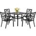 SUNCROWN 5-Piece Outdoor Patio Dining Set Stackable Metal Chairs and square Table Set With 1.57 Umbrella Hole Black