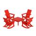 WestinTrends Ashore 5 Piece Patio Rocking Chair Set All Weather Poly Lumber Adirondack Rocker Conversation Set Porch Patio Chairs Set of 4 with Low Coffee Table Red