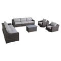 Living Source International 9-Piece Wicker Swivel Rocker Sectional Set - Gray