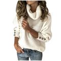 Wendunide 2024 Clearance Sales Coats for Women Women Turtleneck Pullover Button Long Sleeve Loose Knitted Sweater Tops Womens Sweater Coat White 4XL