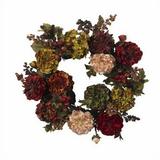 Nearly Natural 4911 Autumn Hydrangea Peony Wreath 22-Inch Red