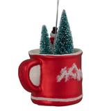 Northlight Seasonal 4.25" Christmas Trees & Snowman in a Cup Glass Ornament Glass in Blue/Red | 4.25 H x 3.5 W x 2.25 D in | Wayfair