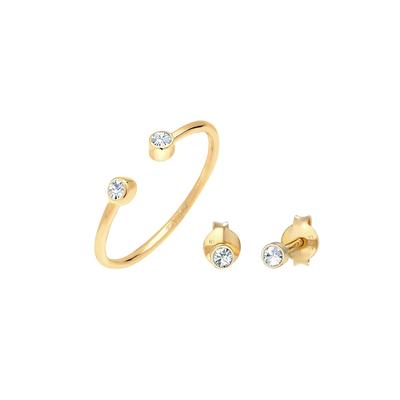 Elli Ring Solitär Ohrstecker Kristalle 925 Silber Gold Damen
