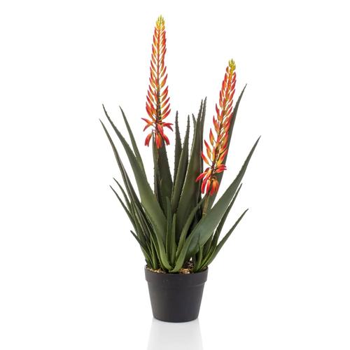 """Emerald Künstliche Aloe mit 2 Blumen 80 cm im Topf"""