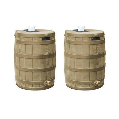 Good Ideas Rain Wizard 50 Gallon Rain Barrel Water Collector, Khaki (2 Pack) - 19