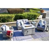 Direct Wicker 5-Piece Patio Conversation Sofa Set with Gas Fire Pit Table - Gray