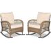 VIVIJASON 2 Piece Patio Wicker Rattan Rocker Chair Outdoor Rattan Rocker Chair with Cushions & Steel Frame All-Weather Rocking Lawn Wicker Furniture for Garden Backyard Porch (Beige)