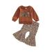 Peyakidsaa Halloween Toddler Baby Girl Pumpkin Long Sleeve Top Leopard Bell-Bottoms Outfits 0-4 Years