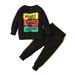 OLLUISNEO Pants Outfits For Toddler Baby Boys Fall Winter Casual Colored Letter Print Long Sleeve Top Checked Pants 2 PCS Set 3-4 Years Black