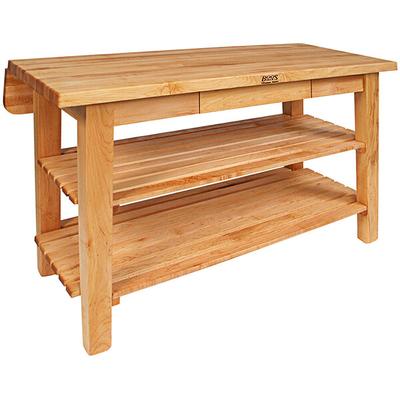 John Boos & Co. KIB4832150 48" x 32" Maple Kitchen Island Bar with Single Drop Leaf, Drawer, and 2 Undershelves