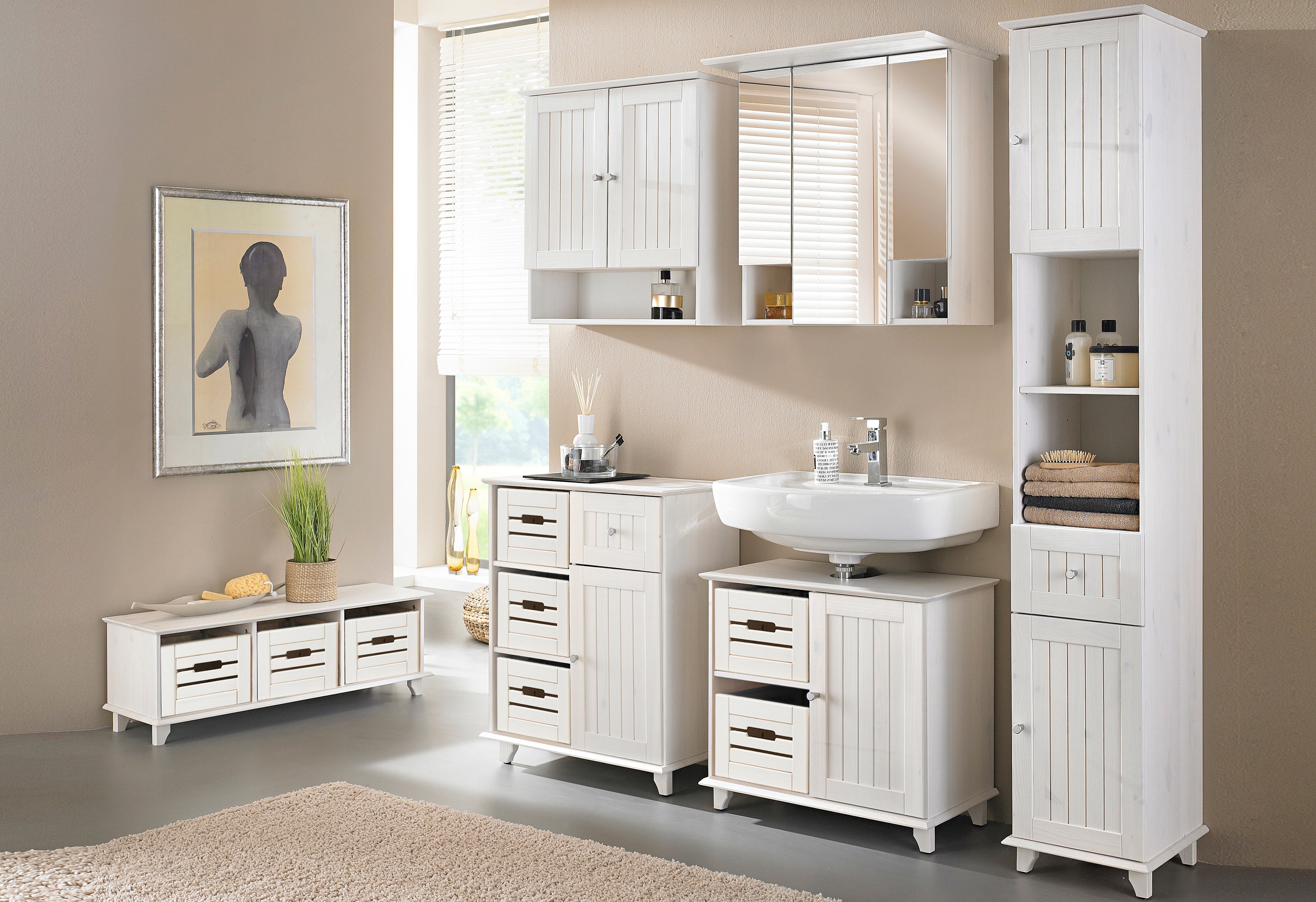 Hängeschrank WELLTIME "Venezia", weiß, B:63cm H:62cm T:22cm, Holzwerkstoff, Schränke, Bad-Hängeschrank, Badmöbel aus Massivholz, Breite 63 cm Image