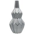 Ceramic Bellied Round Vase with Narrow Lip Long Neck Embossed Spike Patterned Design Body Matte Silver
