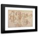 Francesco Curia 18x14 Black Modern Framed Museum Art Print Titled - Figure Studies; Warrior on Horseback and Groups of Standing Female Figures (1565-1608)