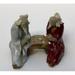 2.25 in. Two Men Sitting on a Bench Playing Chess Ceramic Figurine Red & White