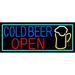 Cold Beer Open And Mug In Between With Turquoise LED Neon Sign 10 x 24 - inches Clear Edge Cut Acrylic Backing with Dimmer - Bright and Premium built indoor LED Neon Sign for Bar decor.