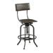 Williston Forge Eisele Swivel Solid Wood Adjustable Height Bar Stool Wood/Leather/Metal/Faux leather in Black/Brown | 18.5 W x 18.5 D in | Wayfair