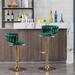 Everly Quinn Set Of 2 Bar Stools, with Chrome Footrest & Base Swivel Height Adjustable Mechanical Lifting Velvet Upholstered/Metal in Green | Wayfair