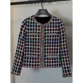 Veste en Tweed à Carreaux pour Femme Manteau de Haute Qualité Décontracté Chic Nouvelle Mode