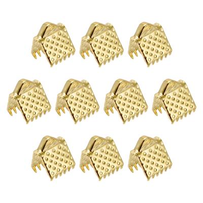 300Pcs Ribbon Crimp Clamp Ends 6mm Cord End Clasp for DIY Craft Gold Tone - Gold Tone