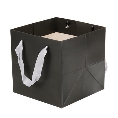 16x16x16cm Paper Bag with Handle, 12 Pack Bouquet Packaging Bag, Dark Gray - Dark Gray