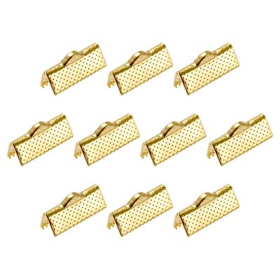 50Pcs Ribbon Crimp Clamp Ends 16mm Cord End Clasp for DIY Craft Gold Tone - Gold Tone