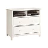Solid Wood Media Chest with Two Cubbies and Drawers Storage, White