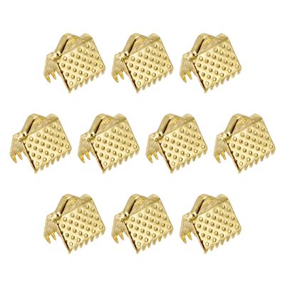 200Pcs Ribbon Crimp Clamp Ends 8mm Cord End Clasp for DIY Craft Gold Tone - Gold Tone