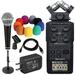 Zoom H6 All Black 6-Input/6-Track Portable Handy Recorder with Single Mic Capsule + Zoom AD-17 AC Adapter + Dynamic Cardioid Handheld Mic with Switch + Desktop Microphone Stand