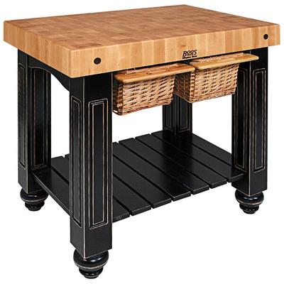 John Boos & Co. CU-GB3624-BK 36" x 24" Black Maple Gathering Block with Undershelf and 2 Wicker Baskets