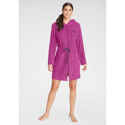 Damenbademantel KANGAROOS "Kira, ideal für Sauna & Spa, Hotelbademantel, Morgenmantel" Gr. XXL, pink (pink, grau), L:95cm in Gr. XXL, Leichtfrottier, Hausmäntel, mit Bindekordel, kurz, Bademäntel für Damen, XS-3XL Image