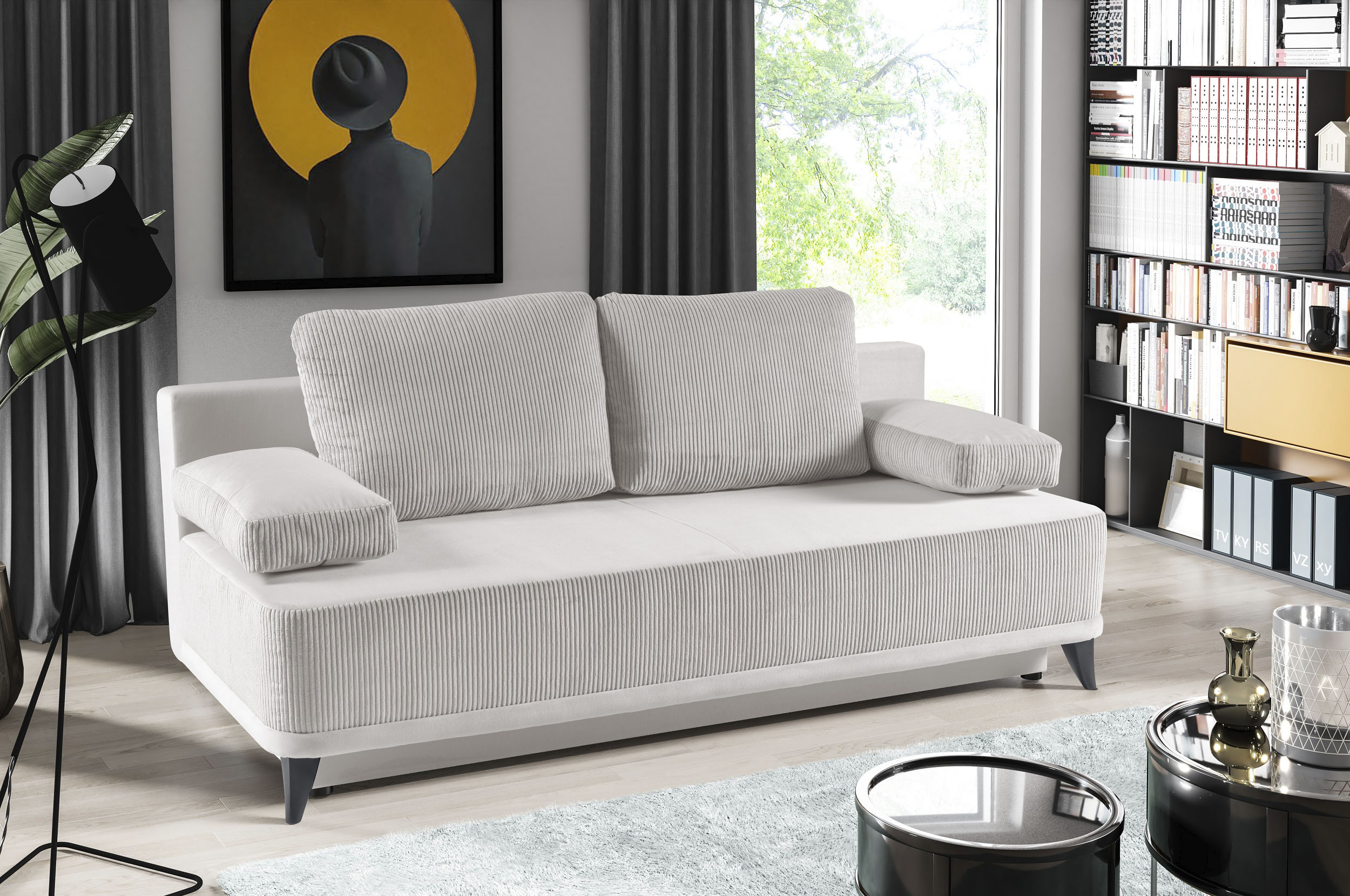 Schlafsofa WERK2 "Rosso Breite 204, Liegefläche 140/200cm. aktueller Cord Materialmix", beige (sand), B:200cm H:93cm T:95cm, 100% Polyester;90% Polyester, 10% Nylon, Sofas, Schlafsofa, 2-Sitzer Sofa und Schlafcouch mit Federkern & Bettkasten
