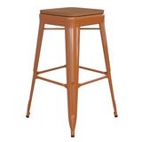 Flash Furniture Kai Commercial Grade 30 High Backless Orange Metal Indoor-Outdoor Barstool with Teak Poly Resin Wood Seat