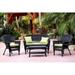 4 Piece Black Wicker Conversation Set - Green Cushions