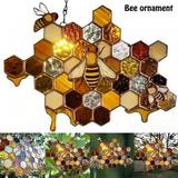 Bee Theme Wall Ornaments Bee Wall Hangings Sun Catcher Stained Glass Hanging Art Ornament Pastoral Style Home Mall Office Decor