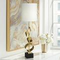 Possini Euro Design Modern Buffet Table Lamp 32 Tall Sculptural Gold Metal Scroll White Drum Shade for Bedroom Living Room Bedside Nightstand Office