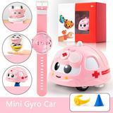 Zacharyer Kids Mini Watch Gyro Car Toy Stunt Friction Powered Car Preschool Gifts for Kids Pink