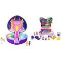 Polly Pocket HFJ64 - Sternenlicht Schloss Schatulle, Zauberschloss-Design, besondere Box, Polly- und Prinz-Puppen, Kutsche & GTN21 - Schmetterlingsgarten-Schatulle, 2 kleine Puppen