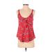 Sienna Sky Sleeveless Blouse: Plunge Covered Shoulder Red Floral Tops - Women's Size X-Small