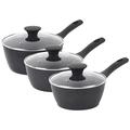 Salter COMBO-8258 Saucepan Set, 3 Piece Non-Stick Pans with Lids, Suitable for All Hob Types Including Induction, Dishwasher & Metal Utensil Safe, Forged Aluminium, Megastone Noir, 16/18/20cm