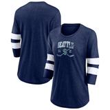 Women's Fanatics Branded Heather Deep Sea Blue Seattle Kraken Line Shift Tri-Blend Three-Quarter Sleeve T-Shirt