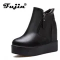 Fujin-Bottes de rinçage à talon compensé pour femmes chaussures compensées à plateforme cuir