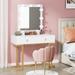 Vanity with Lighted Mirror, White Makeup Dressing Table with 2 Drawers