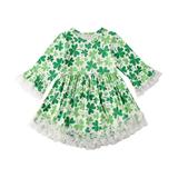 COUTEXYI Baby Toddlers Girls Dress Long Sleeve Round-Neck with Ruffle Clover Print Dress for Spring Autumn and Early Winter