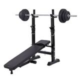 Adjustable Folding Multifunctional Workout Station Adjustable Workout Bench with Squat Rack - black red