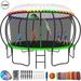 YORIN Trampoline for 8-9 Kids 15 FT Trampoline for Adults with Enclosure Net Basketball Hoop Ladder 1500LBS Outdoor Recreational Trampoline Heavy Duty Trampoline with Light Sprinkler Socks