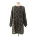 H&M Casual Dress - Shift Crew Neck Long sleeves: Green Animal Print Dresses - Women's Size 6 - Print Wash