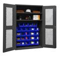 Durham EMDC-481872-24B-2S-5295 14 Gauge Flush Door Style Lockable Shelf Clearview Cabinet with 24 Blue Hook on Bins & 2 Adjustable Shelves Gray - 48 in.